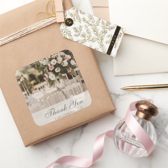 Pegatina Cuadrada Beige Pastel Elegant Gracias (Regalar)