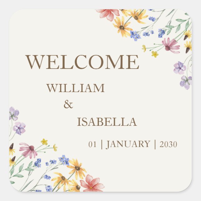 Pegatina Cuadrada Beige Pastel Wildflower (Anverso)