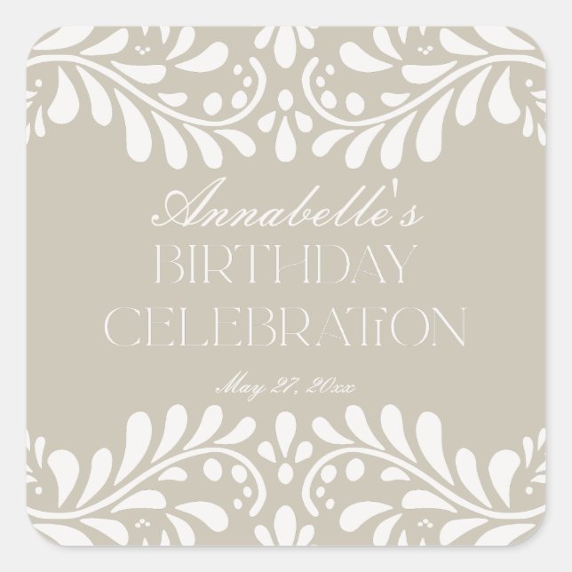 Pegatina Cuadrada Beige Talavera Tile Fiesta Española Favor de cumpl (Anverso)