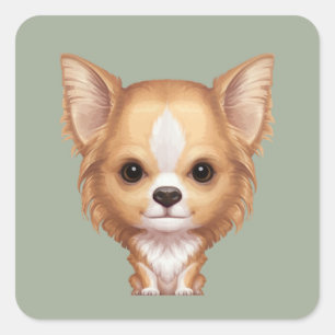 Pegatina Cuadrada Beige y Chihuahua Blanco de larga data