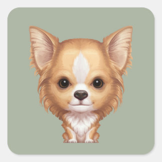 Pegatina Cuadrada Beige y Chihuahua Blanco de larga data