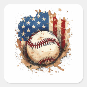 Pegatina Cuadrada Béisbol 4 De Julio Hombres Estados Unidos Bandera 