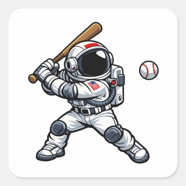 Pegatina Cuadrada Béisbol Astronauta (Anverso)