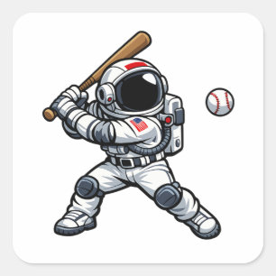 Pegatina Cuadrada Béisbol Astronauta