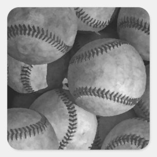Pegatina Cuadrada Béisbol blanco y negro