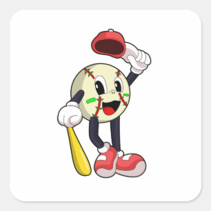 Pegatina Cuadrada Béisbol con bate de béisbol