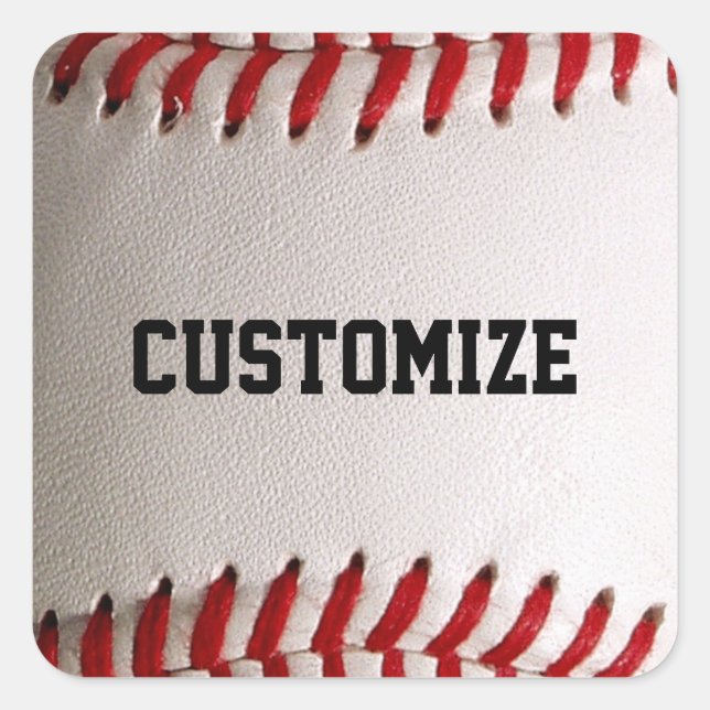 Pegatina Cuadrada Béisbol con texto de Personalizable (Anverso)
