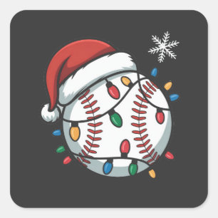 Pegatina Cuadrada Béisbol de hombre de nieve Navidad Santa Béisbol D