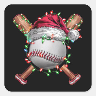 Pegatina Cuadrada Béisbol de Navidad Santa Deportes Xmas Fiesta