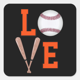 Pegatina Cuadrada Béisbol del amor (naranja y negro)
