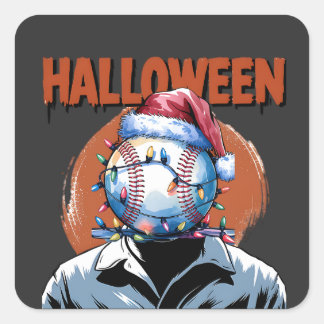 Pegatina Cuadrada Béisbol festivo: Halloween se reúne con Navidades