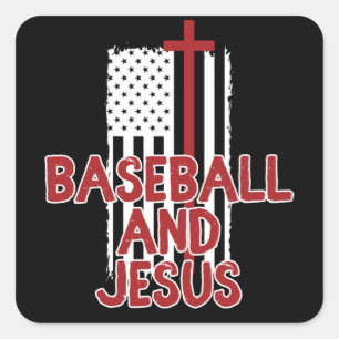 Pegatina Cuadrada Béisbol Y Jesús Cristiano
