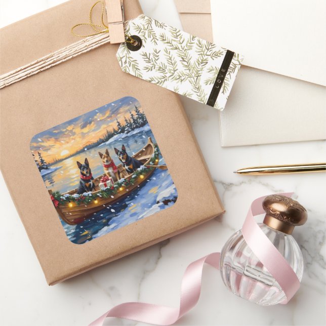 Pegatina Cuadrada Belgian Malinois Christmas Boat Holiday (Regalar)