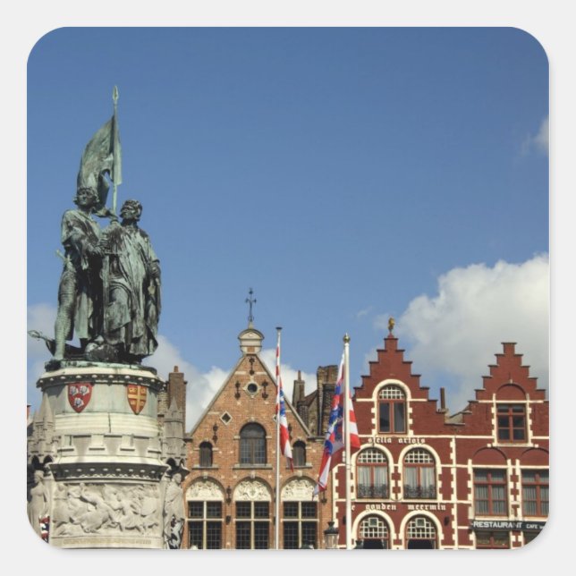 Pegatina Cuadrada Bélgica, Brujas (alias Brug o Bruge). UNESCO (Anverso)