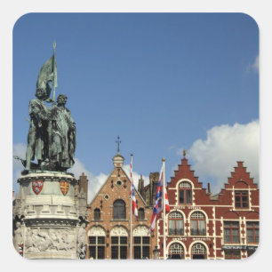 Pegatina Cuadrada Bélgica, Brujas (alias Brug o Bruge). UNESCO