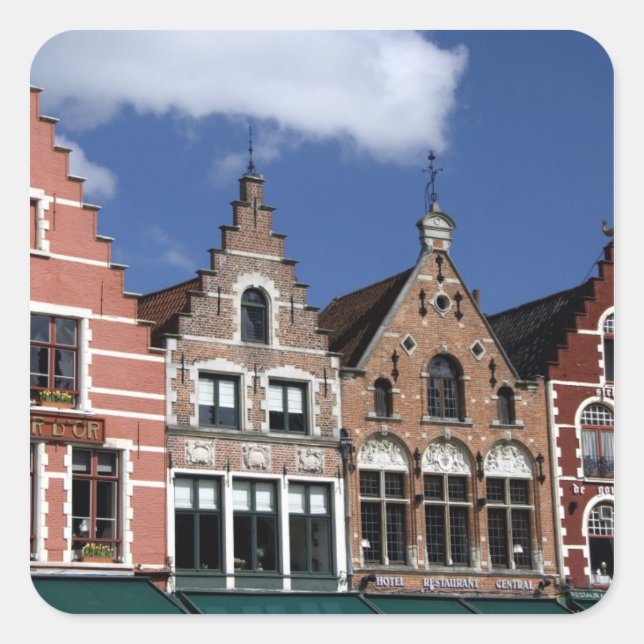 Pegatina Cuadrada Bélgica, Brujas (alias Brug o Bruge). UNESCO 2 (Anverso)