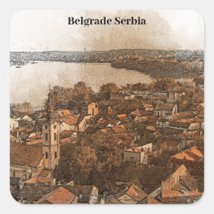 Pegatina Cuadrada Belgrado Serbia Skyline Panorama Vista