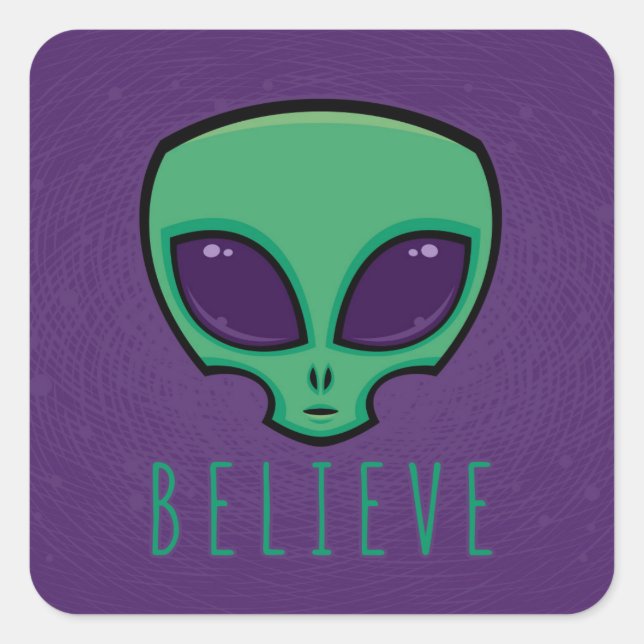 Pegatina Cuadrada Believe Alien Head (Anverso)