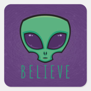 Pegatina Cuadrada Believe Alien Head