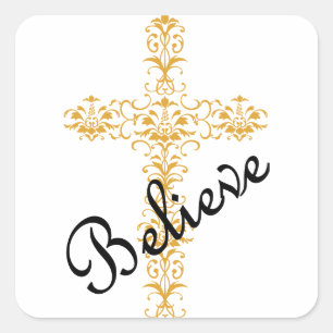 Pegatina Cuadrada Believe Cross