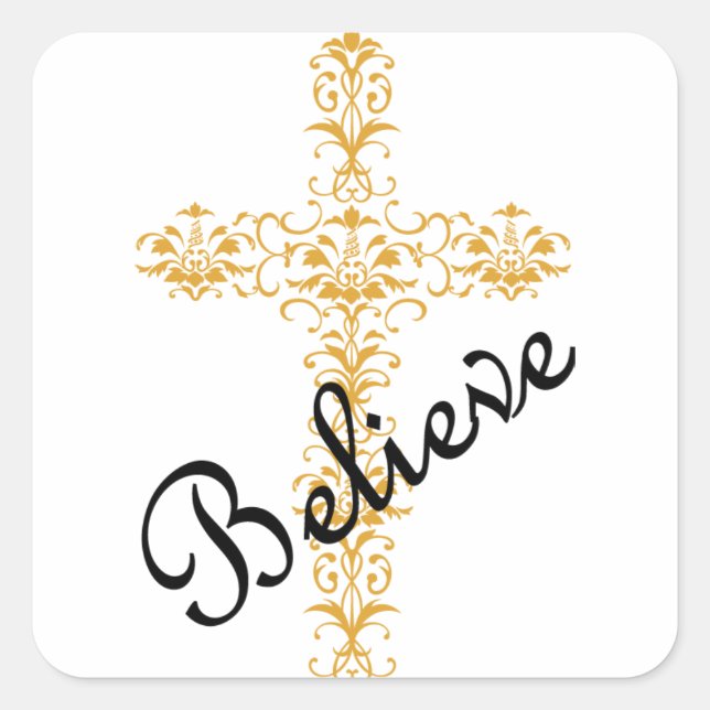 Pegatina Cuadrada Believe Cross (Anverso)