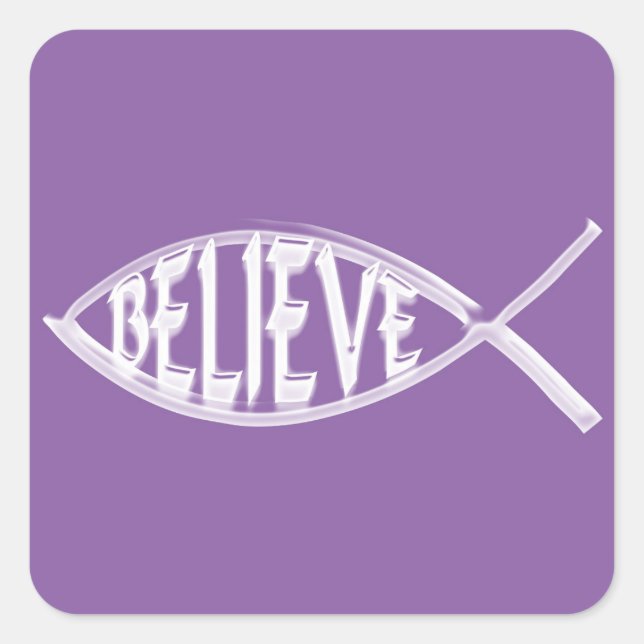 Pegatina Cuadrada Believe Fish Lavender (Anverso)