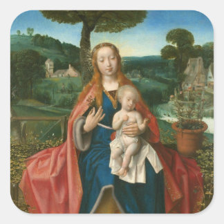 Pegatina Cuadrada Bella Artes de la Virgen y el Niño en el Paisaje