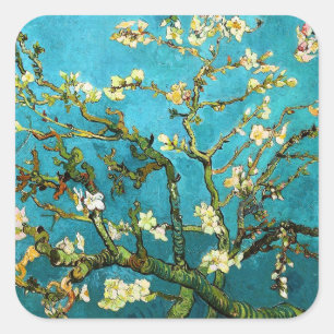 Pegatina Cuadrada Bella Artes de Van Gogh, un árbol de almendras fl