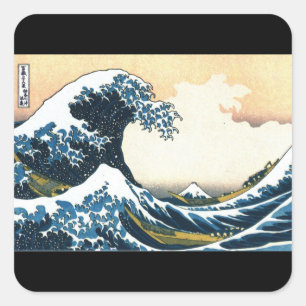 Pegatina Cuadrada Bella Artes pegatina, Hokusai, La Gran Ola