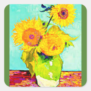 Pegatina Cuadrada Bella Artes pegatina, Van Gogh, Sunflower