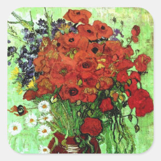Pegatina Cuadrada Bella Artes Red Poppies & Daisies Van Gogh