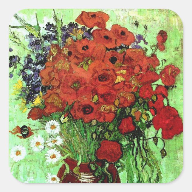 Pegatina Cuadrada Bella Artes Red Poppies & Daisies Van Gogh (Anverso)