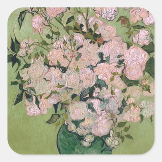 Pegatina Cuadrada Bella Artes Van Gogh de Rosas Rosa (F682) (Anverso)