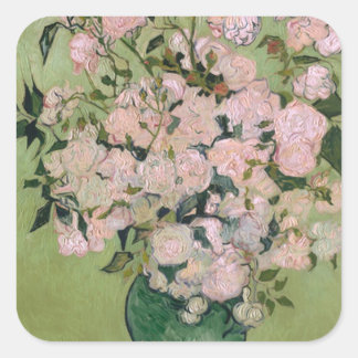 Pegatina Cuadrada Bella Artes Van Gogh de Rosas Rosa (F682)