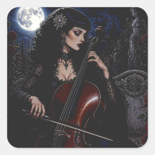 Pegatina Cuadrada Bella Belleza Gótica Tocando el Cello 