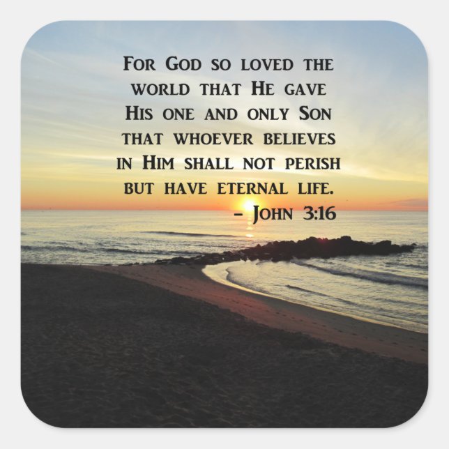 PEGATINA CUADRADA BELLA FOTO DE JOHN 3:16 SCRIPTURE SUNRISE (Anverso)