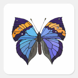 Pegatina Cuadrada Bella mariposa azul lindo trendy