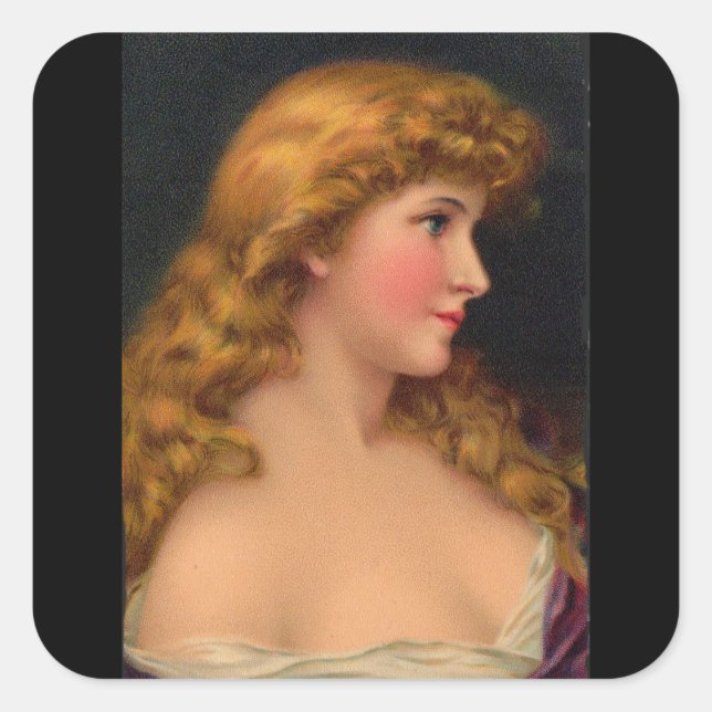 Pegatina Cuadrada bella mujer con pelo largo (Anverso)