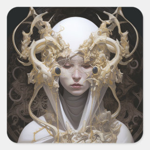 Pegatina Cuadrada Bella Witch Demon Queen Fantasy Art