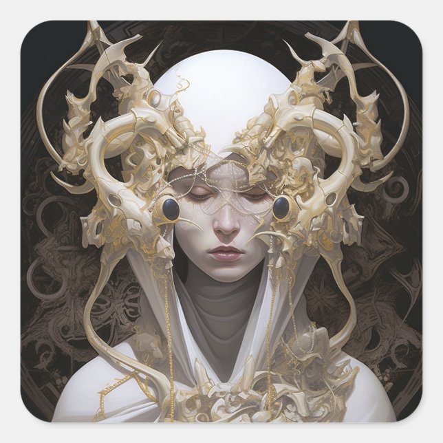Pegatina Cuadrada Bella Witch Demon Queen Fantasy Art (Anverso)