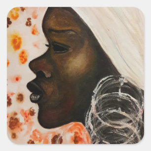 Pegatina Cuadrada Belleza africana: pintura acuarela