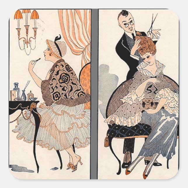 Pegatina Cuadrada Belleza Art Deco (Anverso)