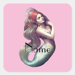 Pegatina Cuadrada Belleza de la sirena pelirroja Thunder_Cove