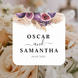 Pegatina Cuadrada Belleza de Moda Higos Morados y Pampas