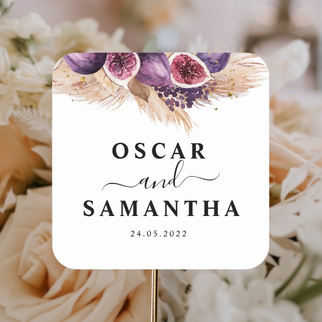 Pegatina Cuadrada Belleza de Moda Higos Morados y Pampas (Subido por el creador)