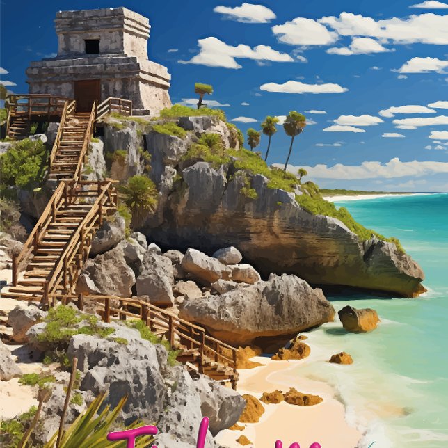 Pegatina Cuadrada Belleza de Tulum: Camiseta de la Riviera Maya (Regala un pedacito de caribe)