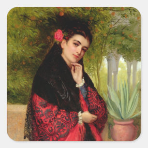 Pegatina Cuadrada Belleza española, 1872 (aceite sobre lienzo)