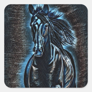 Pegatina Cuadrada Belleza Occidental Wild Mustang Blue Tones