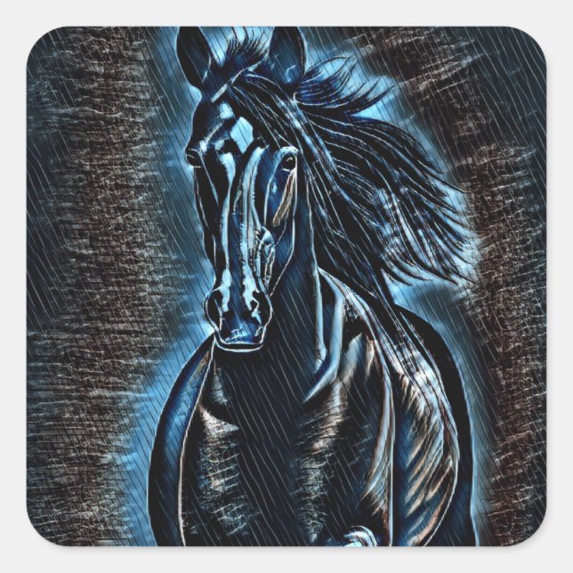 Pegatina Cuadrada Belleza Occidental Wild Mustang Blue Tones (Anverso)