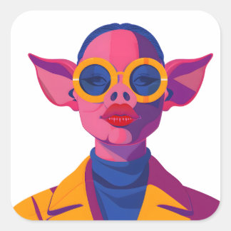 Pegatina Cuadrada Belleza porcina